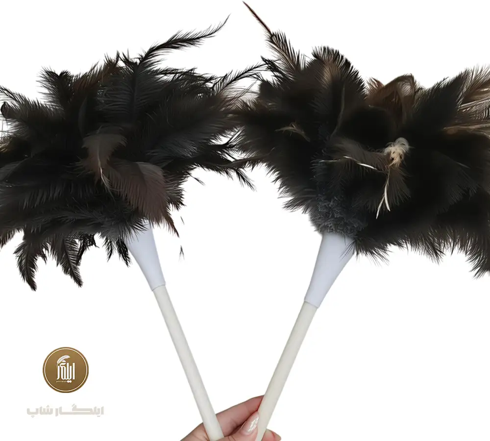 گردگیر پر سوزنی نوک طلایی با دسته چوبی روشن مدل D110